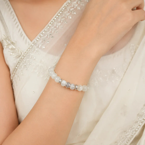 Selenite Crystal Bracelet for Energy Cleansing, Anxiety & Protection - (8mm)