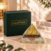 Selenite Pyrite Orgonite Pyramid with Shri Yantra – product image