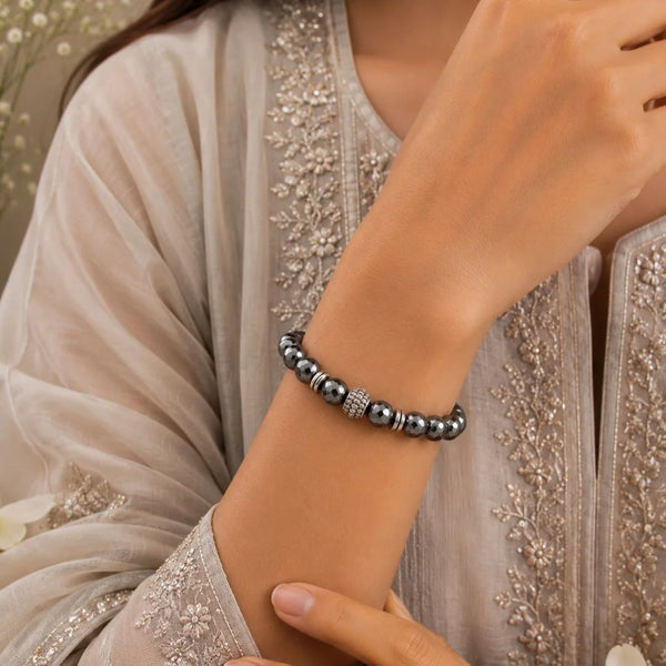Silver Hematite Crystal Bracelet for Protection, Anxiety & Grounding - (8mm)