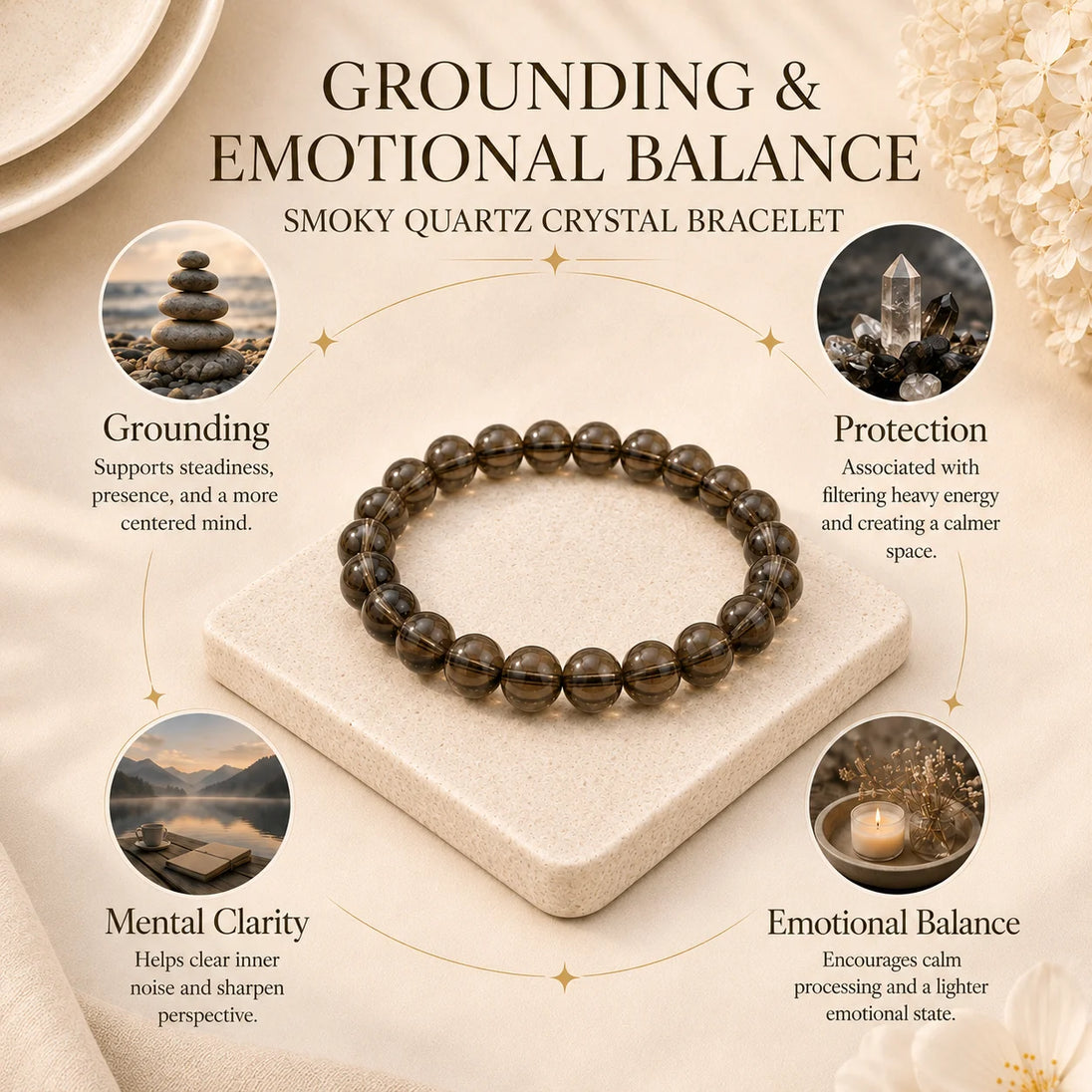 Smoky Quartz Crystal Bracelet for grounding and protection
