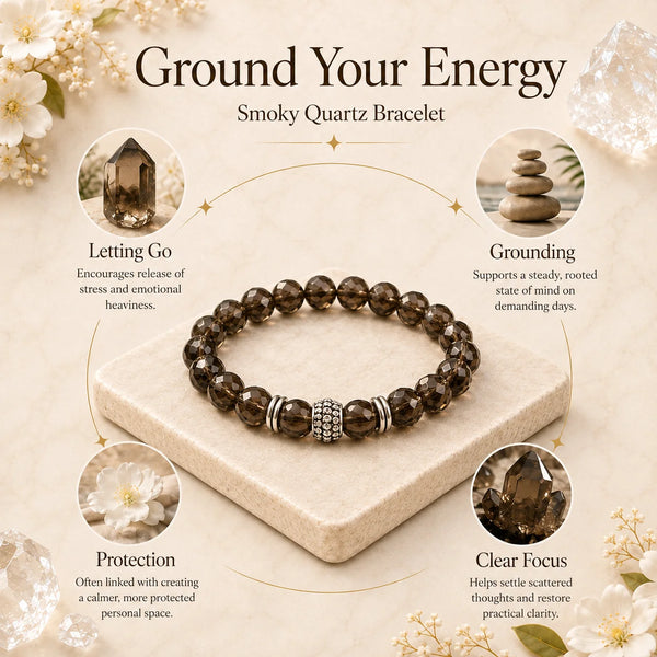 Smoky Quartz Crystal Bracelet for Grounding & Protection (8mm)