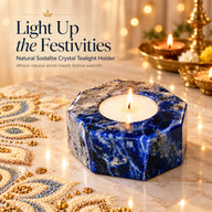 Sodalite Tea Light Holder | Solid Natural Sodalite Octagon for Puja, Décor & Gifting