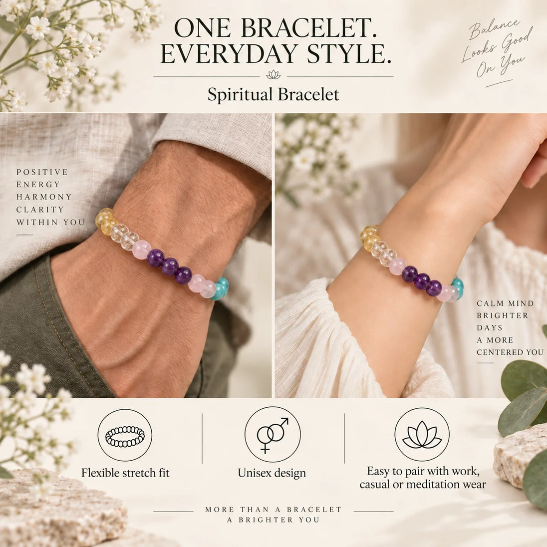Spiritual Bracelet – natural crystal beads by Calminds