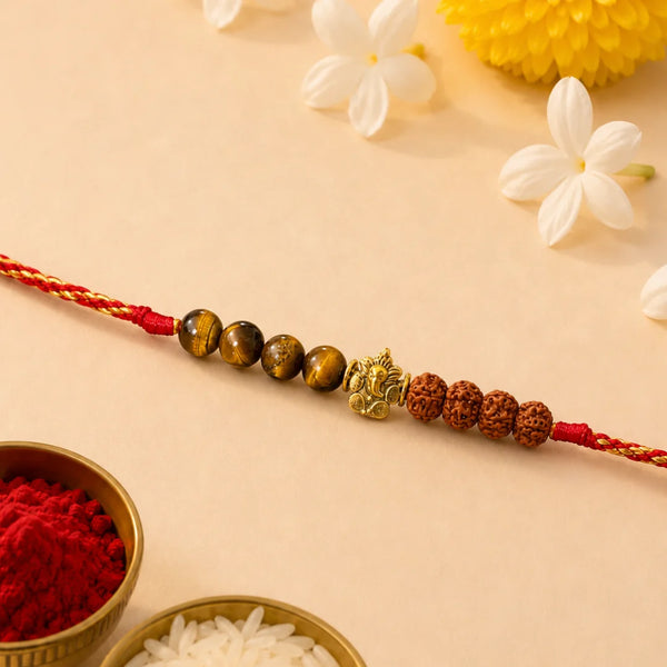 Tiger Eye & Rudraksha Rakhi for Brother | Natural Reiki-Infused Rakhi