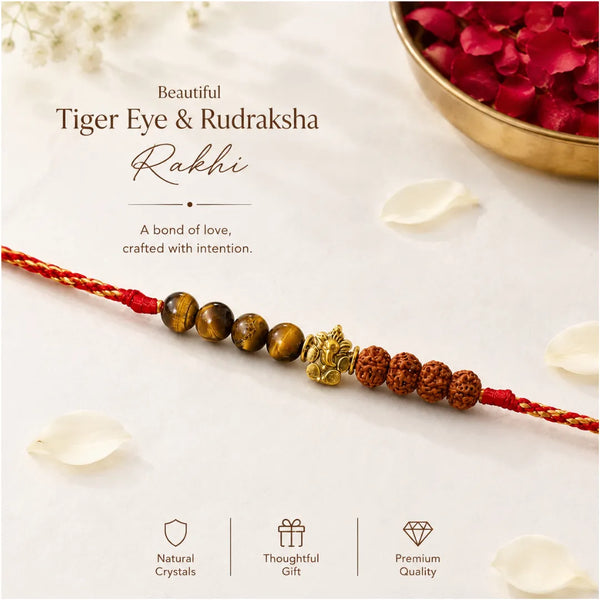 Tiger Eye & Rudraksha Rakhi for Brother | Natural Reiki-Infused Rakhi