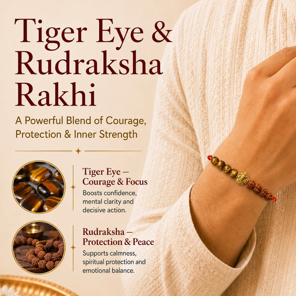 Tiger Eye & Rudraksha Rakhi for Brother | Natural Reiki-Infused Rakhi