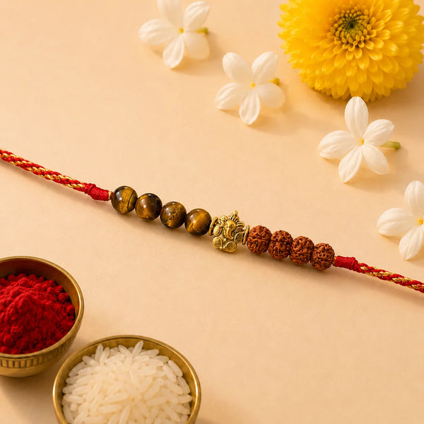 Tiger Eye & Rudraksha Rakhi for Brother | Natural Reiki-Infused Rakhi