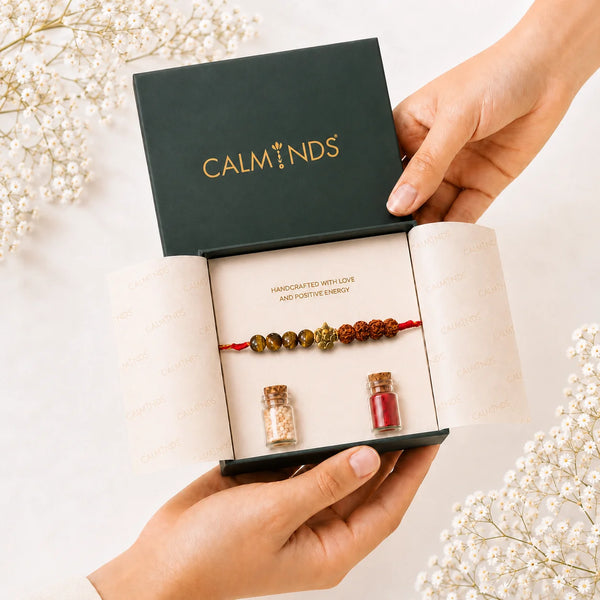 Tiger Eye & Rudraksha Rakhi for Brother | Natural Reiki-Infused Rakhi