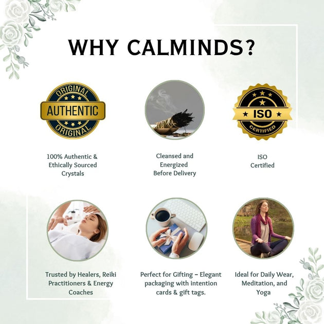 Why Calminds showcasing authentic ethically sourced crystals, Reiki cleansing, ISO certification, and mindful gifting