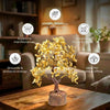 Decorative yellow tree on a wooden table with lifestyle background