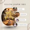 Yellow Jasper Tree with features listed on a beige background