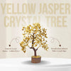 Yellow Jasper Crystal Tree with text on a beige background