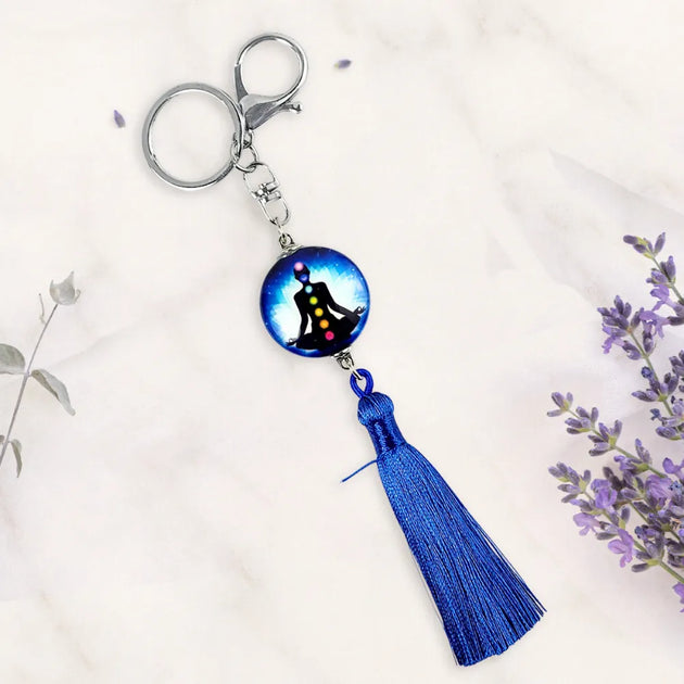 Yoga evil eye crystal keychain for protection